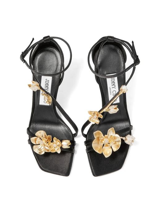 Jimmy Choo Black Zea 95 Satin Heeled Sandals