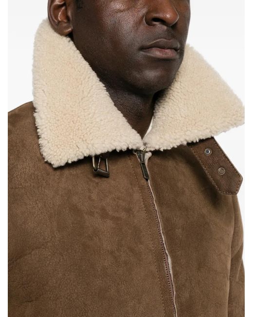 Salvatore Santoro Brown Shearling-Trim Leather Jacket for men