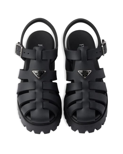 Prada Black Rubber Platform Sandals 90