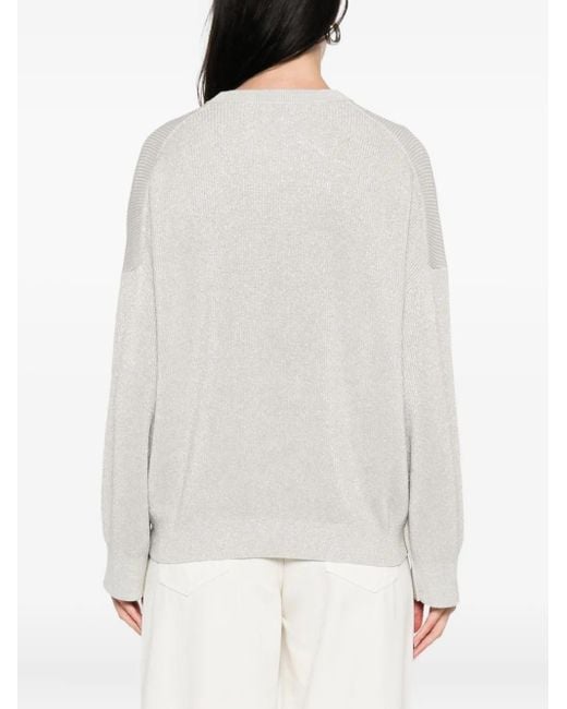 Jersey de canalé con cuello redondo Brunello Cucinelli de color White