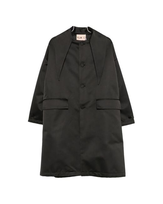 Plan C Black Concealed-Button Coat