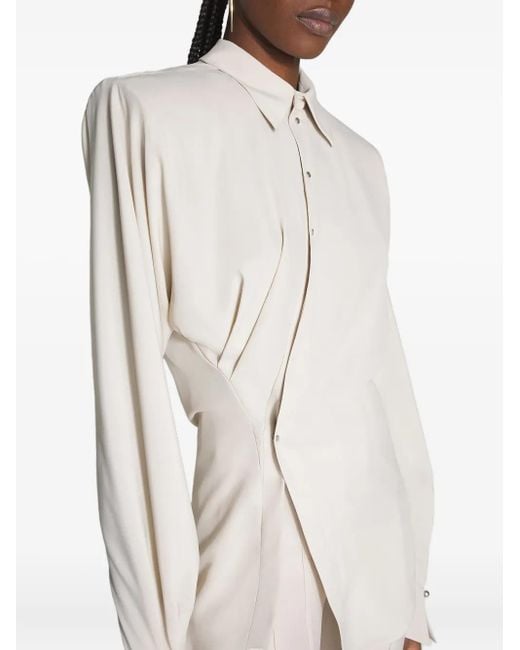 Mugler White Draped-Shoulder Button Shirt