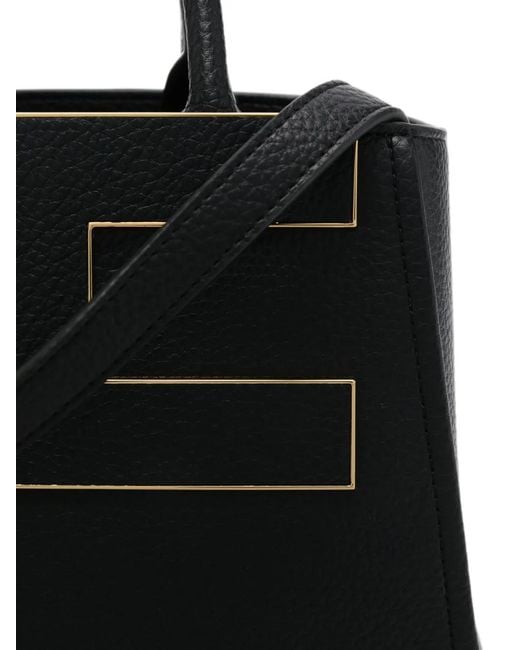 Elisabetta Franchi Black Logo-Plaque Pebbled-Effect Tote Bag