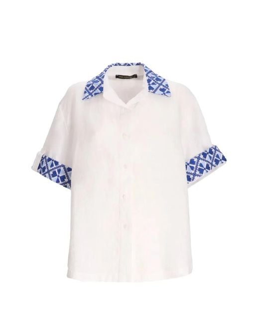 Greek Archaic Kori Blue Patterned-Trim Shirt