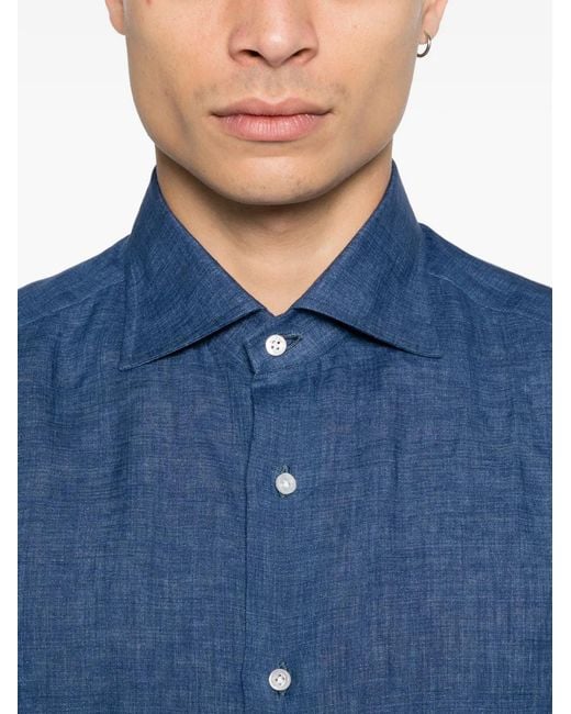 Isaia Blue Buttoned Long-Sleeve Shirt for men