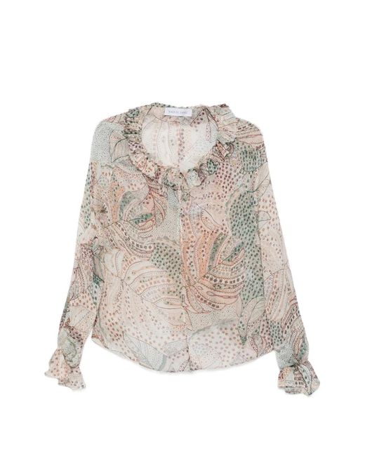 Raquel Diniz White Kate Print-Detail Ruffled Blouse