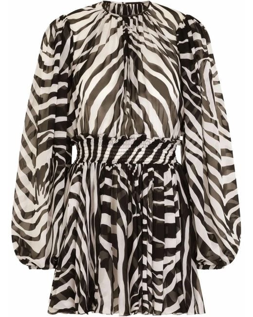 Dolce & Gabbana Black Short Zebra-print Chiffon Dress