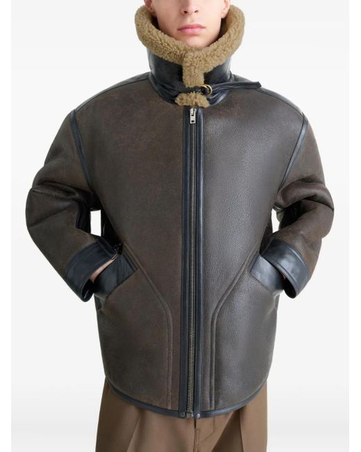 Lemaire Black Shearling-Trim Jacket for men