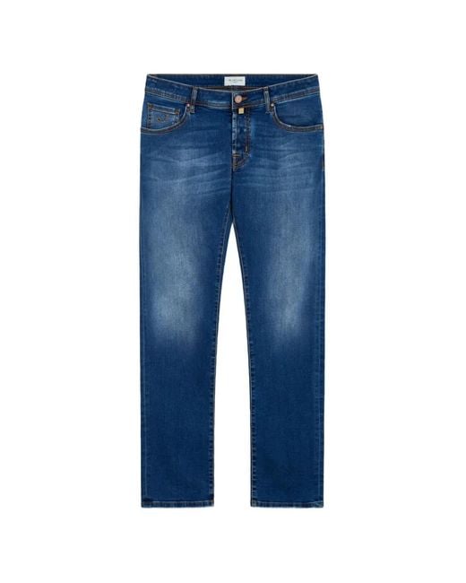 Jacob Cohen Blue Logo-Patch Whiskered Jeans for men