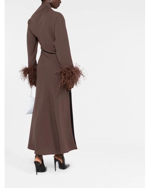 16Arlington Brown Adelaide Feather-Trim Midi Dress