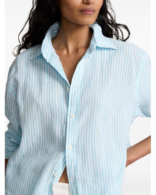 Polo Ralph Lauren Blue Gestreiftes Hemd aus Leinen