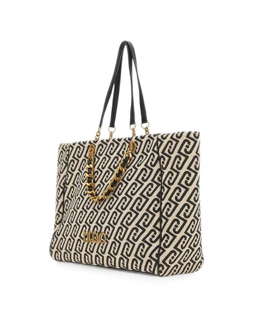 Liu Jo White Large Jacquard Chain-Detail Tote Bag