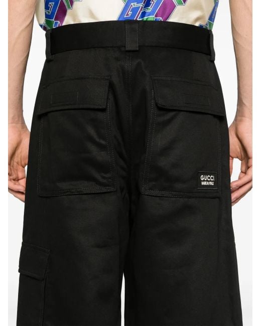 パンツ GUCCI 20SS LOGO PATCH LOOSE PANT Gucci logo-patch Cotton Cargo Trousers | Black | FARFETCH