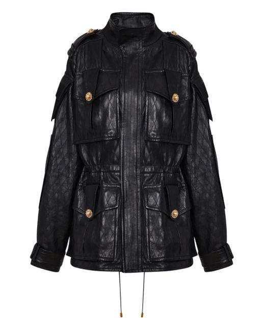 Balmain ダイヤステッチ レザーパーカーコート Black