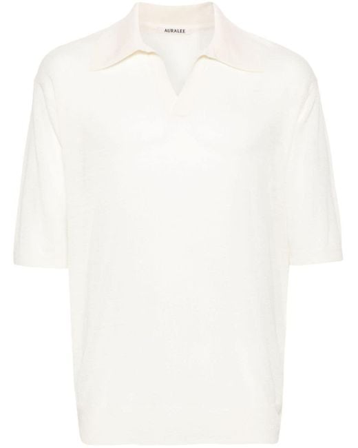 Auralee White Mélange Wool-blend Polo Shirt for men