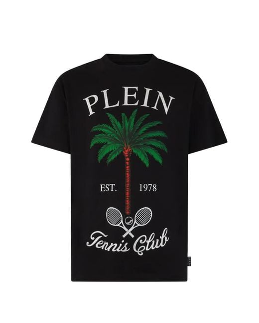 Philipp Plein Black Round Neck Tennis Club T-Shirt for men
