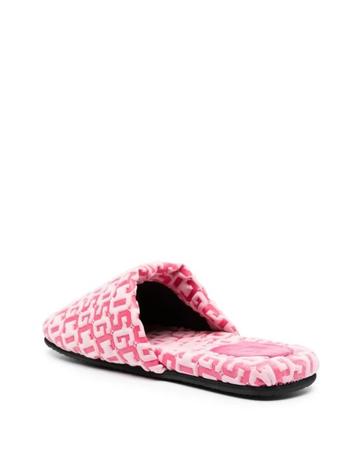 Gcds Pink Monogram-Pattern Round-Toe Slippers