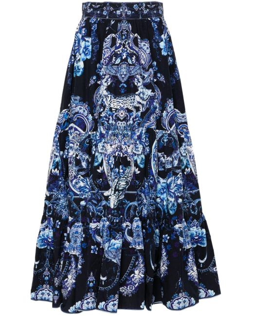 Jupe longue à imprimé Delft Dynasty Camilla en coloris Blue