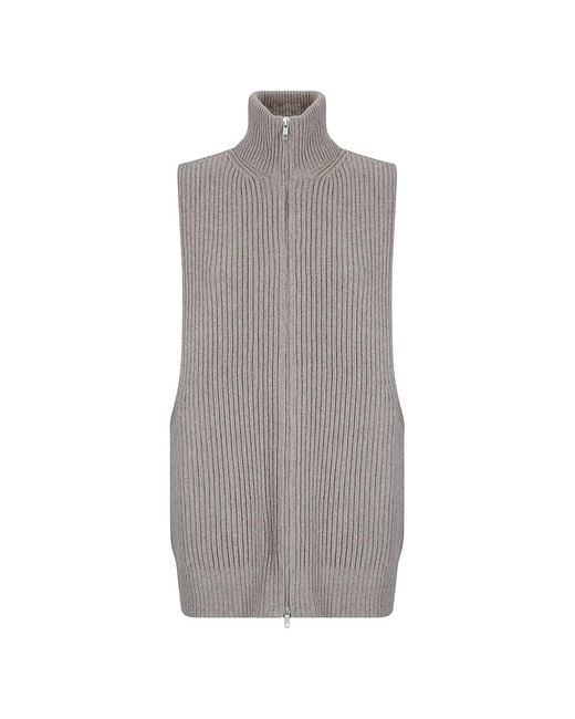 MM6 by Maison Margiela Gray Ribbed-Knit Zip-Up Gilet