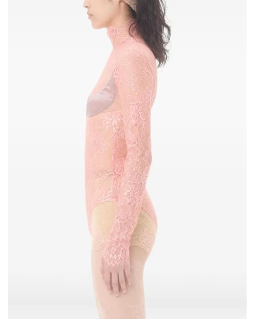 Valentino Garavani Pink Floral-Lace Bodysuit