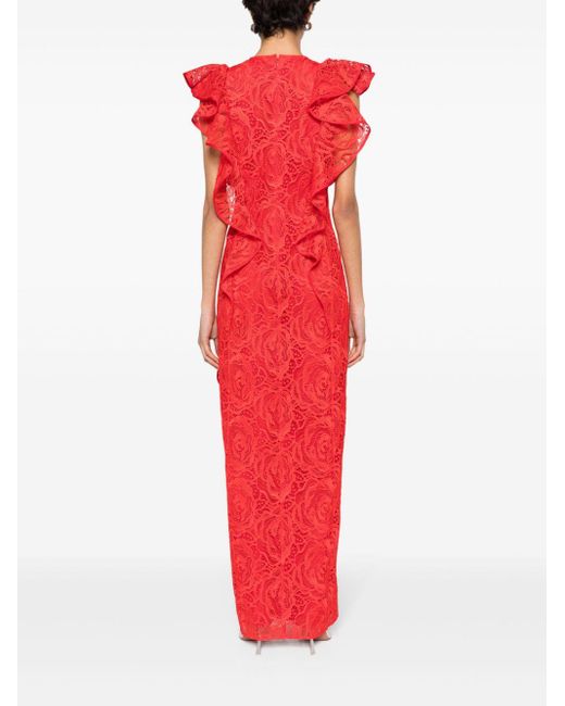 Huishan Zhang Red Ruffled Guipure-lace Gown - Women's - Polyester/silk