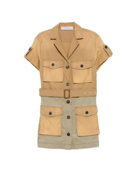 Golden Goose Deluxe Brand Natural Short-Sleeved Belted Dress With Button Closure