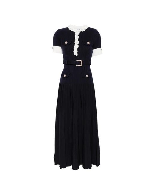 Self-Portrait Black Belted Floral-Embellished Midi Dress