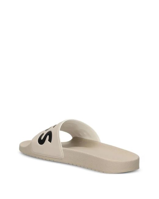 Boss White Logo-Print Slides for men