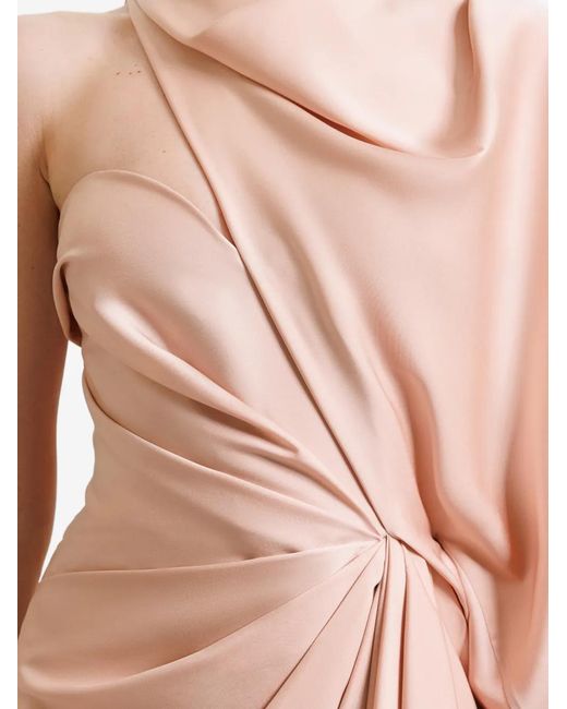 Gemy Maalouf Natural Asymmetrical Neckline Draped Maxi Dress