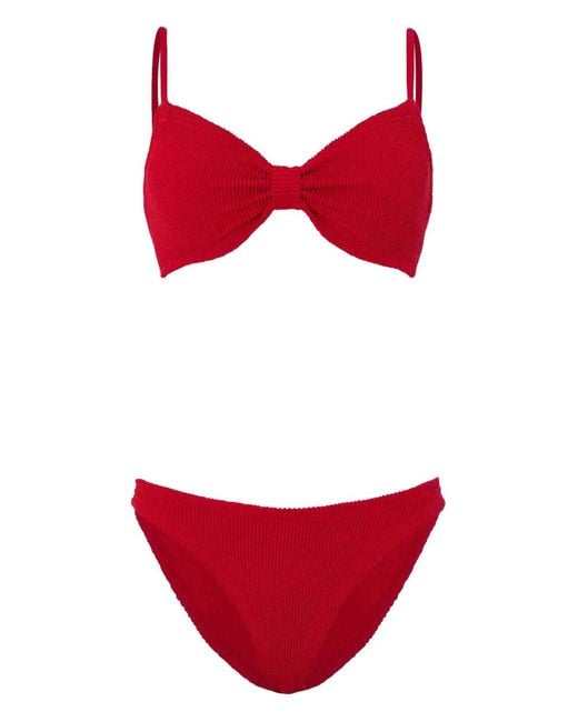 Hunza G Red Alicia Crinkle-Effect Bikini