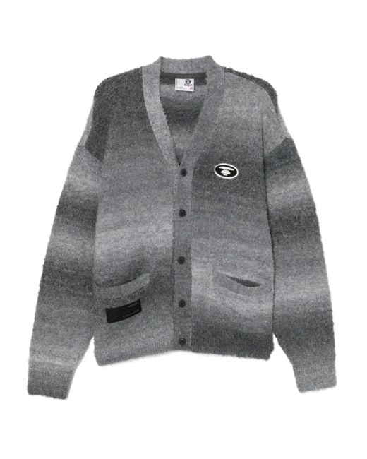 Aape By A Bathing Ape Gray Logo-Embroidered Cardigan for men