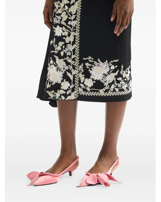 Erdem Black Embroidered-Detail Draped Midi Skirt