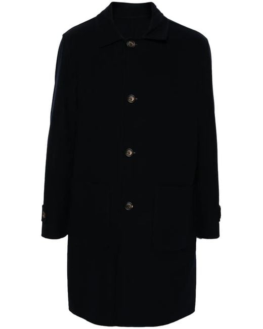 Eleventy Black Single-Breasted Reversible Wool Coat for men