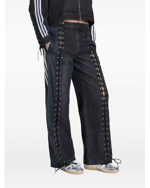 Adidas Black Lace-Up Striped Trousers