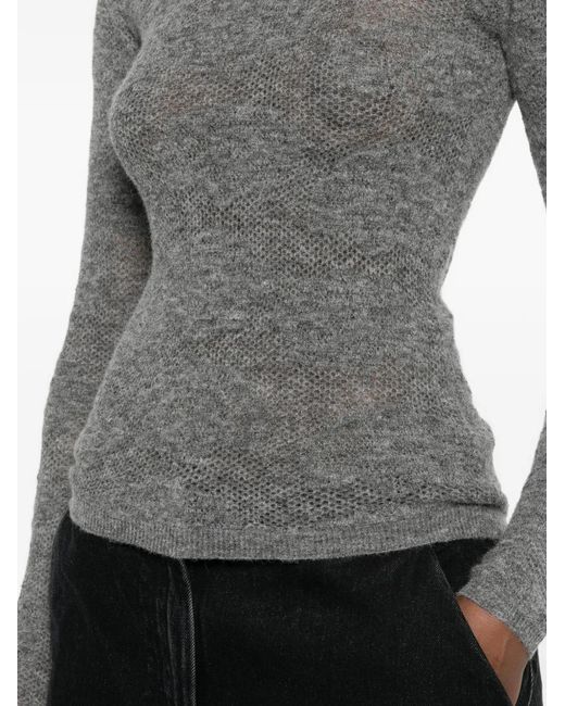 Brunello Cucinelli Gray Open-Knit Long-Sleeve Sweater