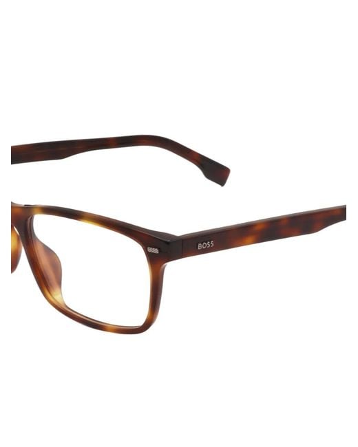 Boss Brown Tortoiseshell-Effect Rectangle-Frame Glasses for men