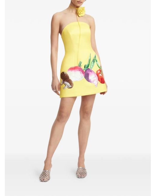 LEO LIN Yellow Zaria Floral Appliqué Mini Dress