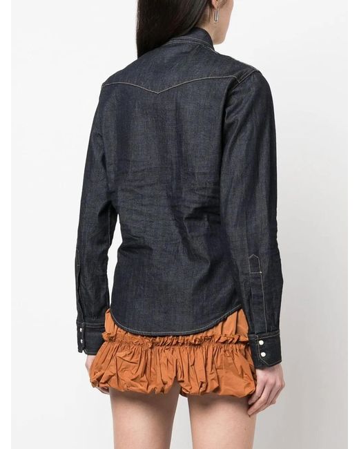 DSquared² Blue Western-Inspired Denim Shirt With Dual Chest Pockets