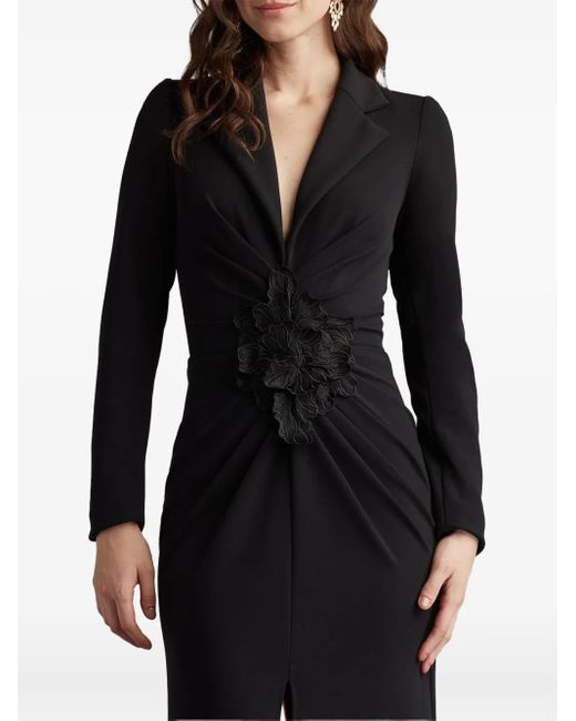 Tadashi Shoji Black Blumenverziertes Abendkleid Mit V-Ausschnitt