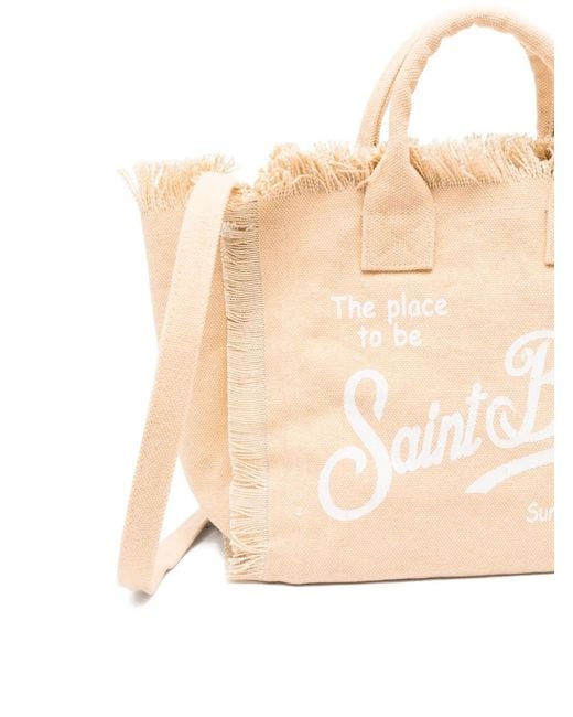Mc2 Saint Barth Natural Colette Frayed Logo-Print Tote Bag
