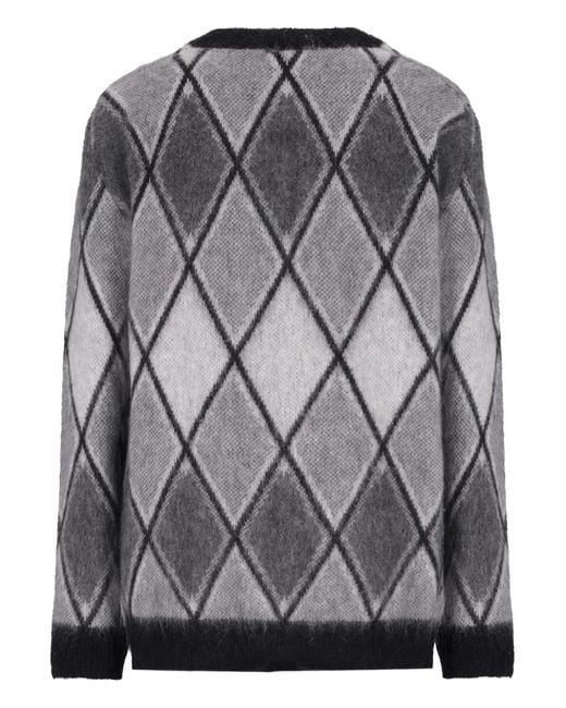 Laneus Gray Diamond-Pattern Cardigan for men