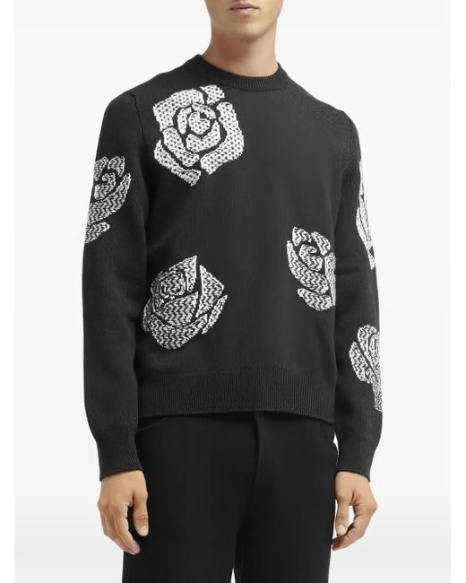 Barrie Black Roses Round-Neck Sweater for men