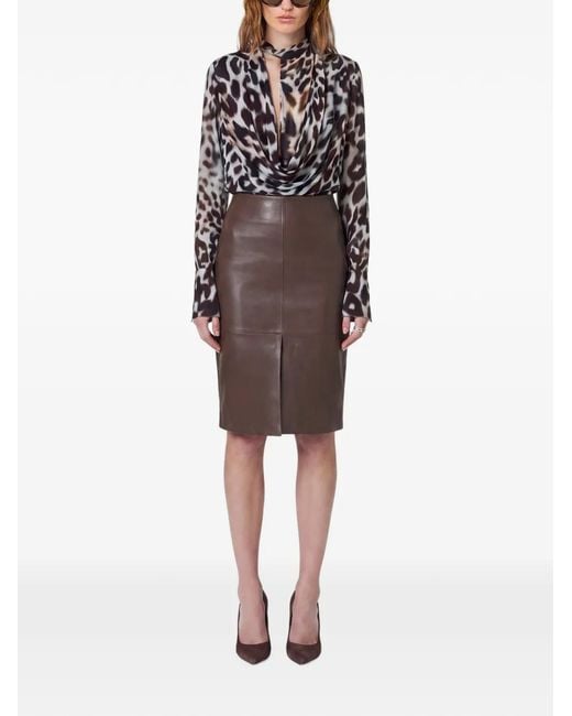 Nicholas White Leopard-Print Draped Blouse