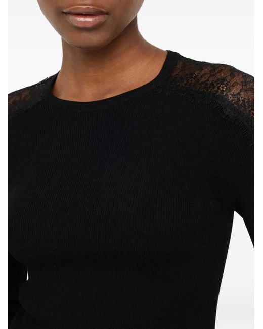 Liu Jo Black Lace-Insert Ribbed Sweater