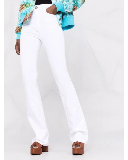 Philipp Plein White High-Waisted Flared Jeans