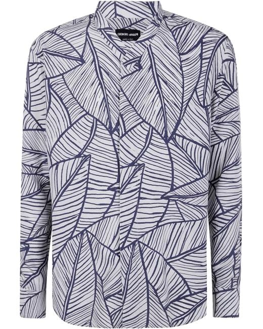 Giorgio Armani Overhemd Met Bladerprint in het Blue voor heren