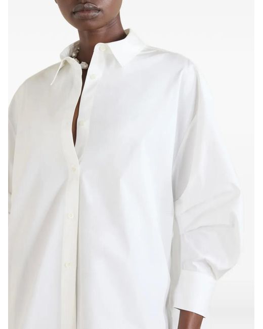 Carolina Herrera White Balloon-Sleeve Pleated-Back Shirt