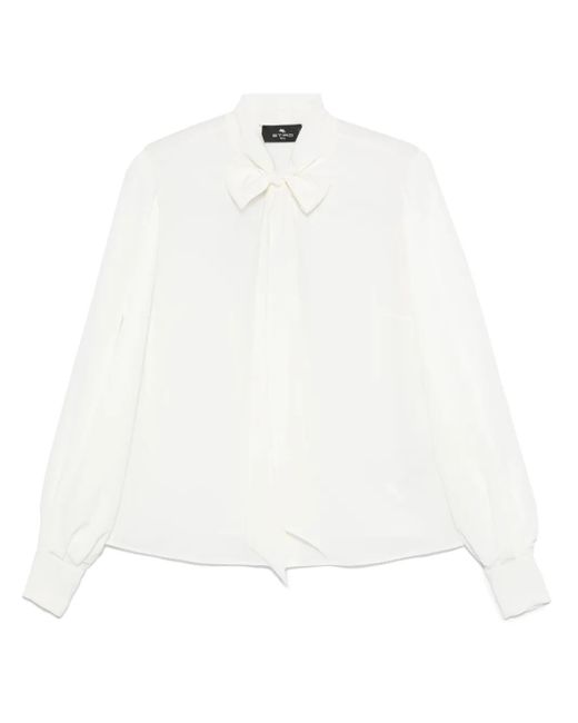 Etro White Natural Silk Blouse With Bow Neck Shirt