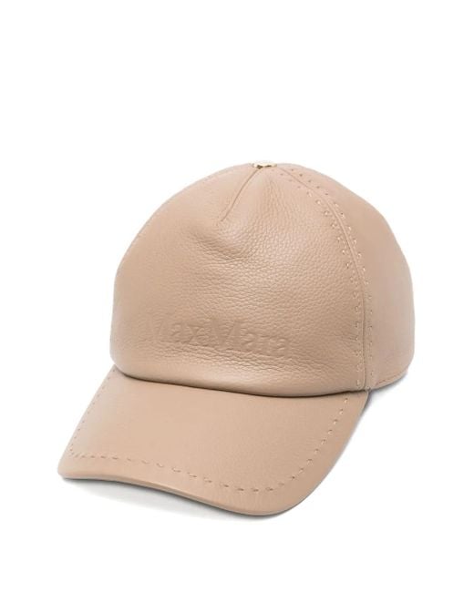 Casquette En Cuir À Logo Embossé Max Mara en coloris Natural