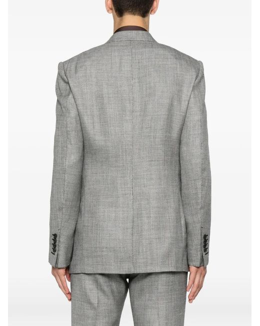 Tom Ford Gray Herringbone-Pattern Peak-Lapels Blazer for men